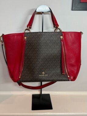 Michael Kors Red & Brown MK Signature Tote